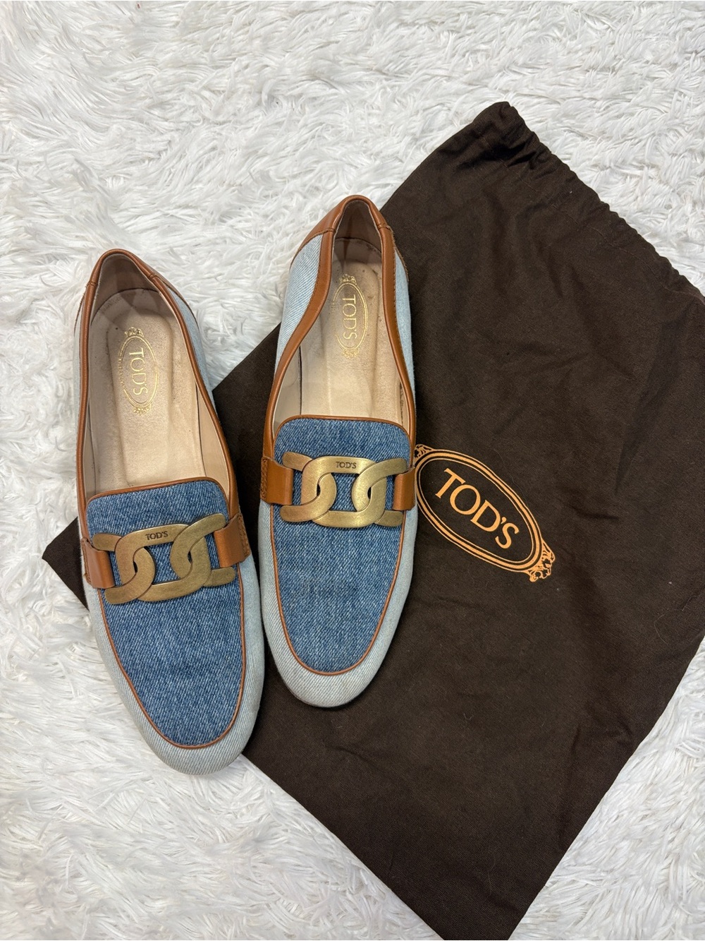 Tods Kate denim loafers blue & tan - Picture 4 of 13
